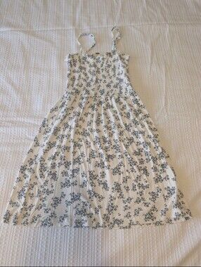 Roxy White Floral Smocked Sundress with Navy Prints